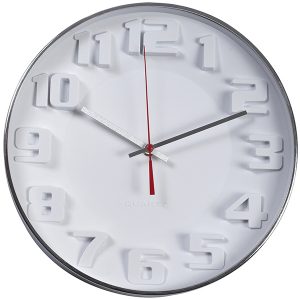"ציריך" שעון קיר לבן עם ספרות תלת מימד