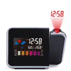 שעון דיגיטלי שמקרין את השעה על הקיר